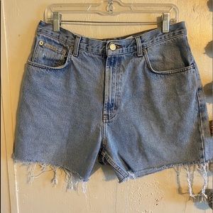 Light Wash High-Waisted Frayed Denim Shorts